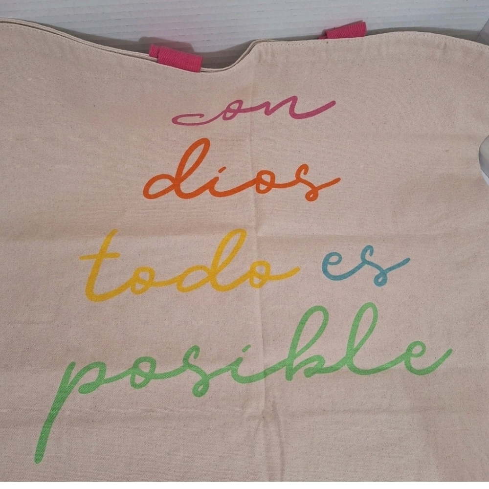 Boho Living With God All Things Are Possibls Spanish Canvas Cotton Tote Bag NWT - Picture 2 of 15